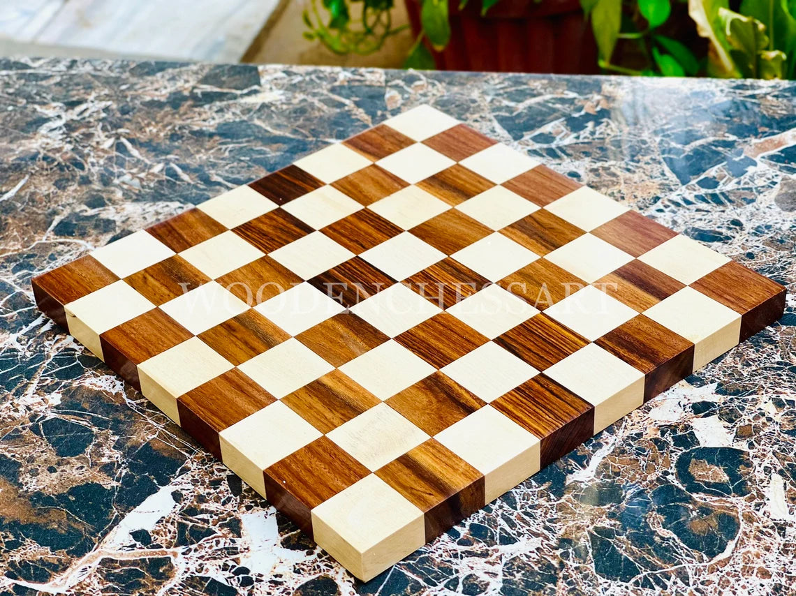4" Herman Ohme Reproduced 1950s Minimalist Chess Pieces & 16" Chessboard Chess Set – Golden Rosewood & Maple