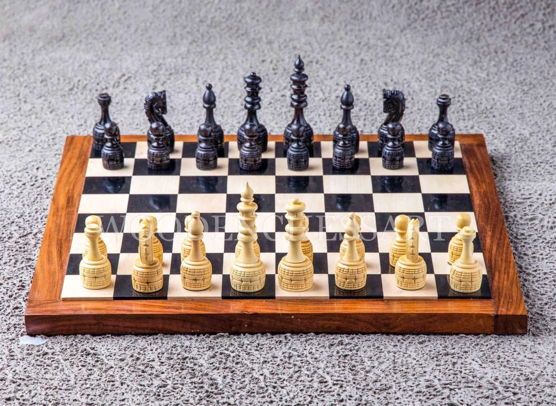 3.75” Hand-Carved Chess Pieces & 17” Chessboard Chess Set in Boxwood