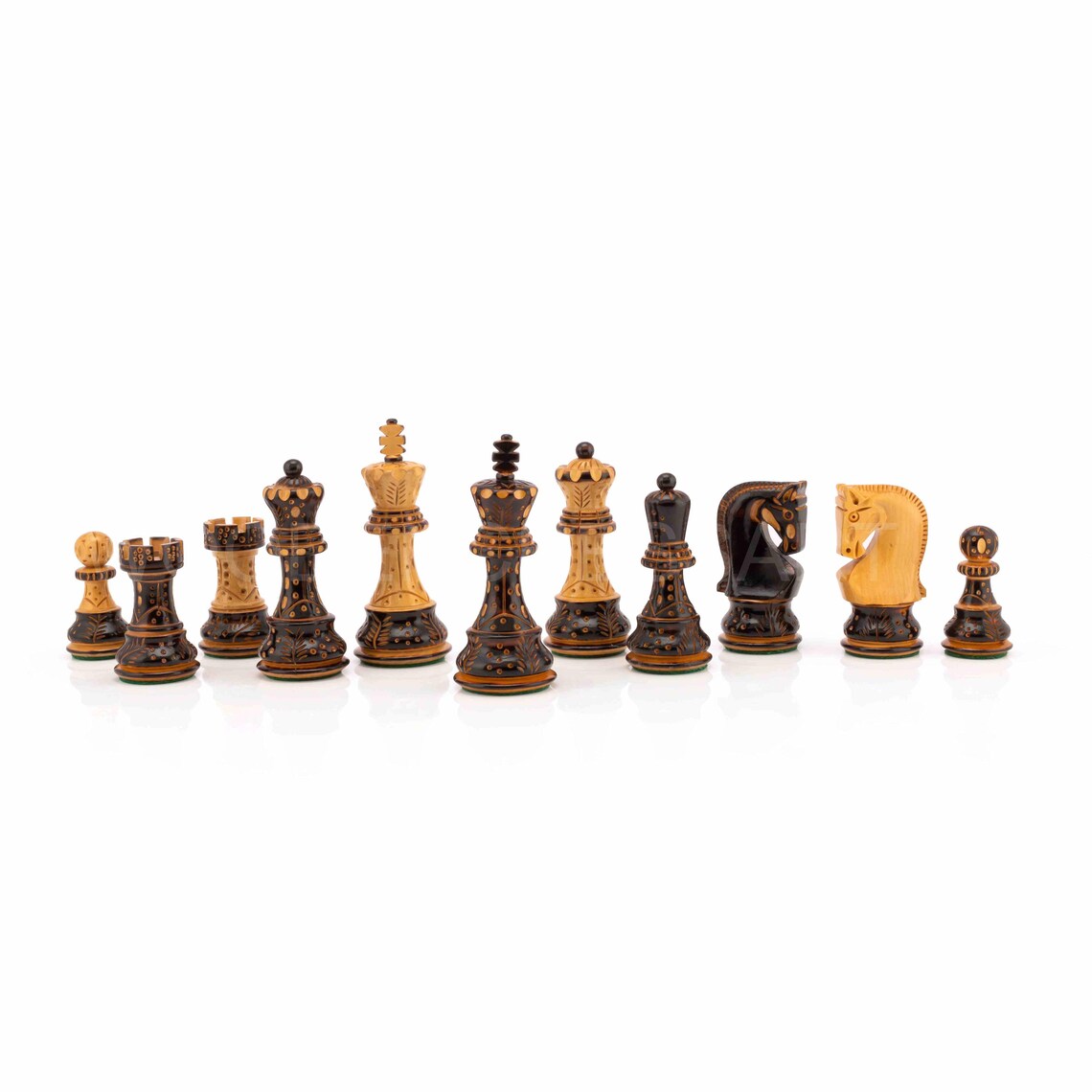 3.75" The Burning Zagreb Series Chess Pieces only in Burnt Boxwood - Weighted