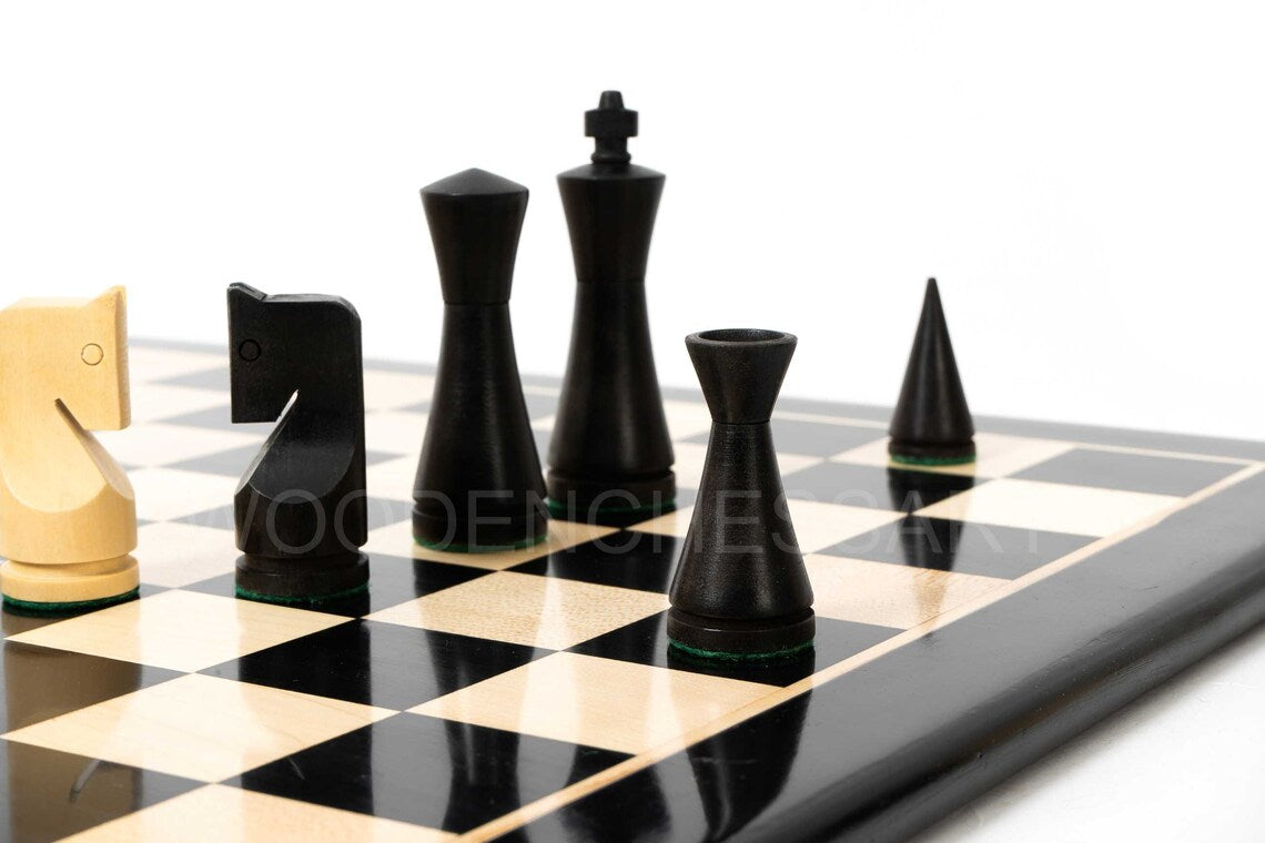 3.5” Russian Minimalist Design Wooden Chess Pieces & Chessboard Chess Set in Rosewood, Boxwood and Ebony - 1.4 lbs