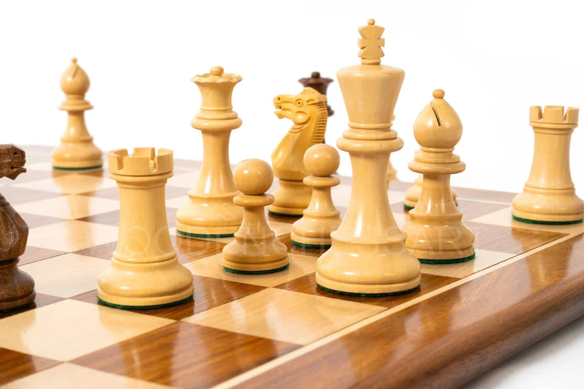 4” Staunton Chess pieces & 21" Chessboard Chess Set in Acacia Wood and Golden Rosewood