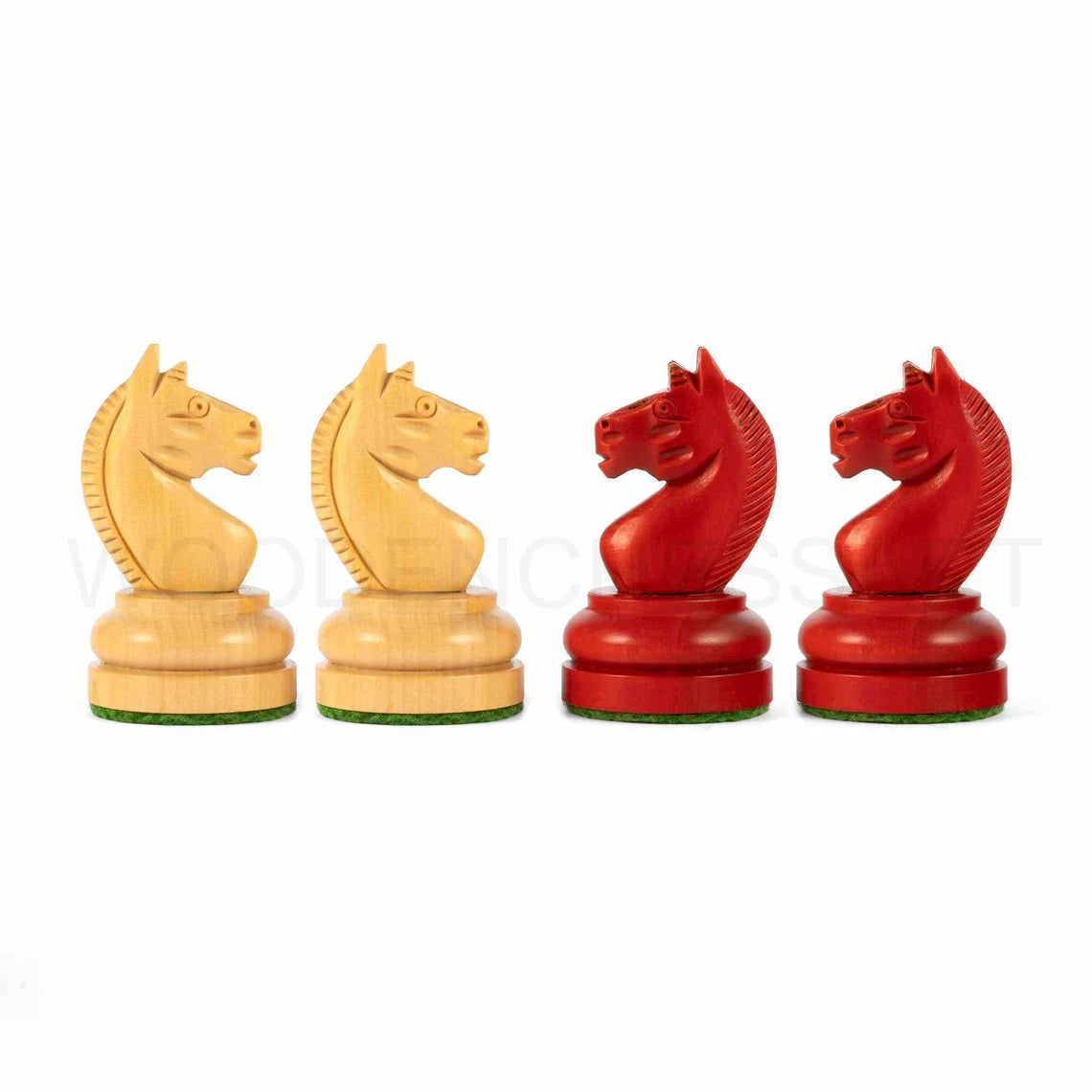 3.5” Vintage 1930 German Knubell Reproduction Chess Pieces Only in Stained Crimson & Boxwood - Weighted