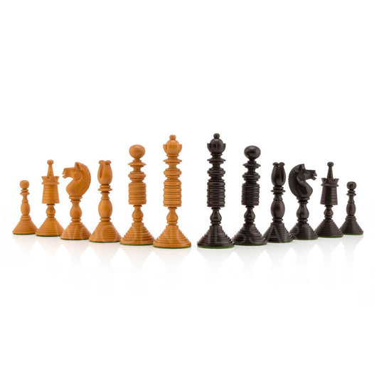 4.7” International Staunton Chess Pieces Only in Antiqued & Ebonized Boxwood - Double Weighted