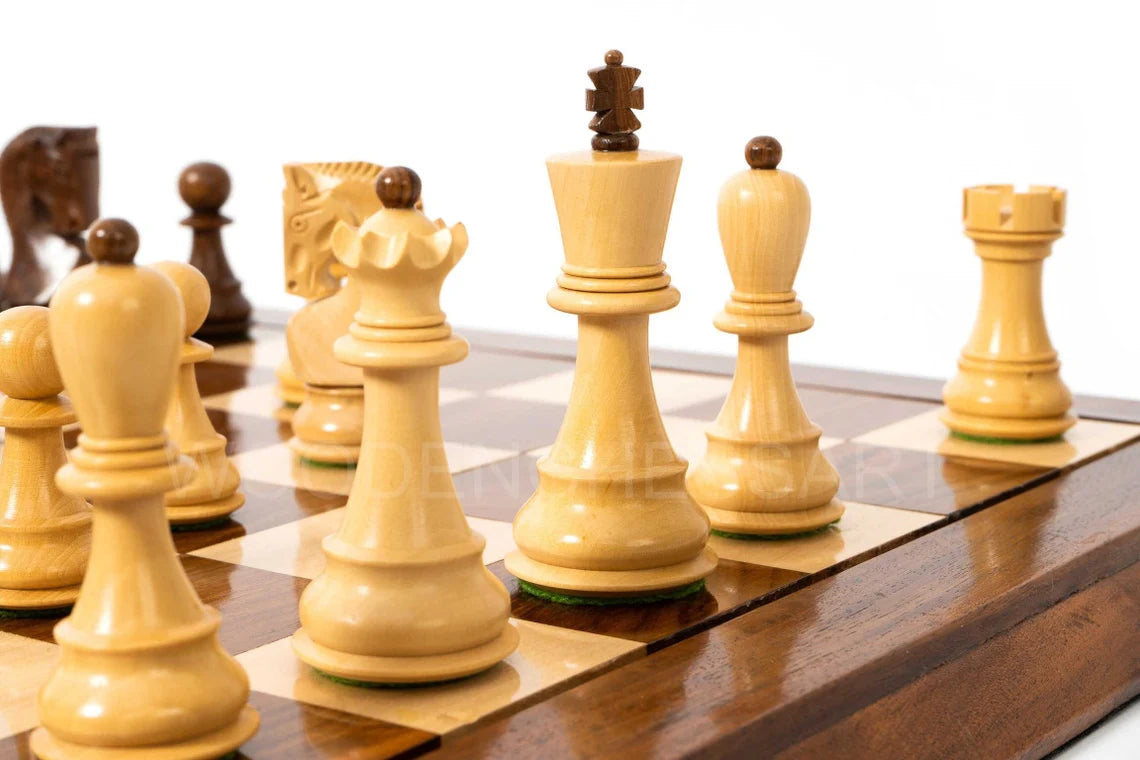 New 3.75" Zagreb Series Chess Pieces & 21" Chessboard Chess Set in Golden Rosewood - 2.67 lbs