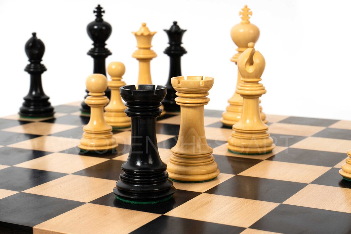 New 4.6” Dragon Series Staunton & 21" Chessboard Chess Set in Ebony - 5.3 lbs