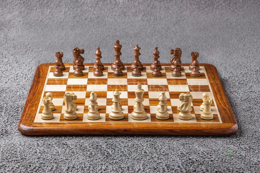 3.8" Smokey Staunton Series Chess Pieces & 21” Chessboard Chess Set in Golden Rosewood and Boxwood