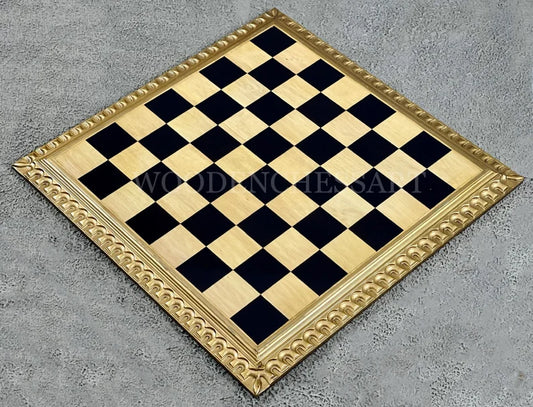 21” Luxury Raised Chessboard Only with Golden Borders in Ebony Wood