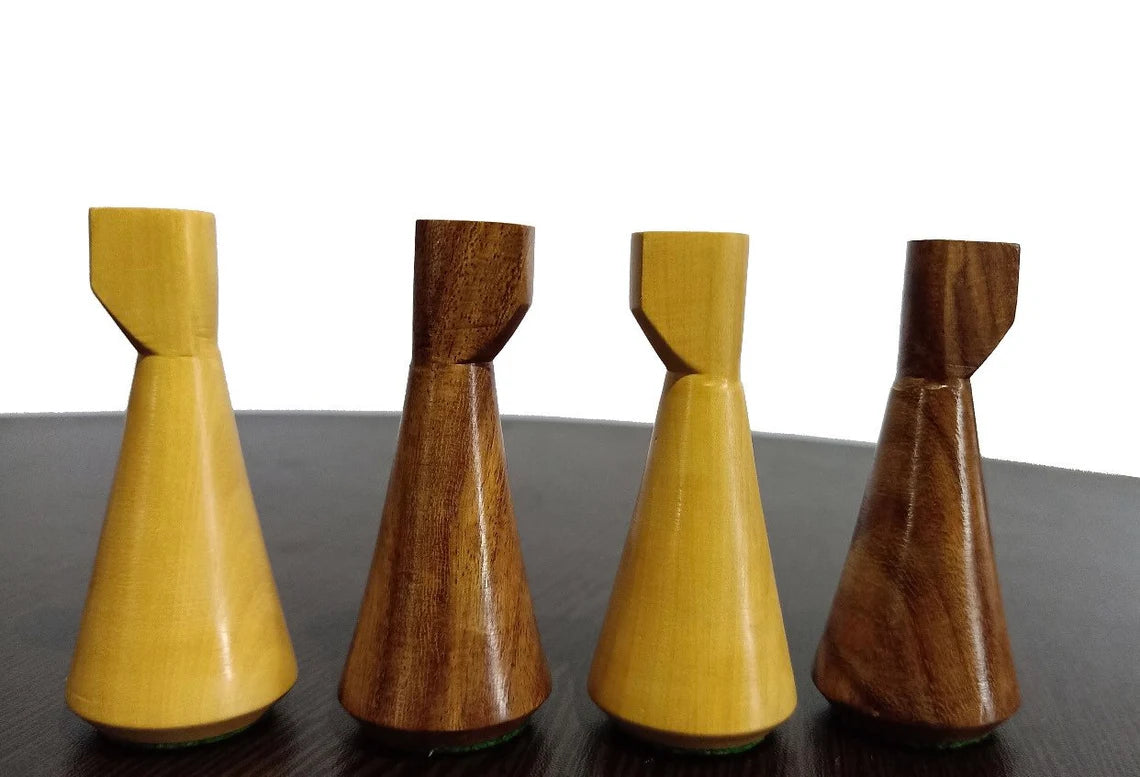 4" Herman Ohme Reproduced 1950s Minimalist Chess Pieces & 16" Chessboard Chess Set – Golden Rosewood & Maple