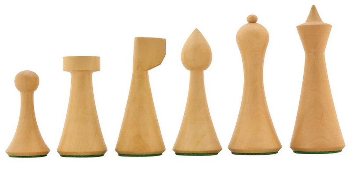 4" Herman Ohme Reproduced 1950s Minimalist Chess Pieces & 16" Chessboard Chess Set – Golden Rosewood & Maple