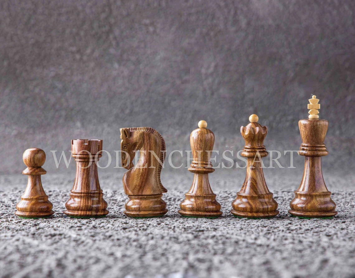 Zagreb 1959 Chess Pieces Only in Golden Rosewood & Boxwood - Double Weighted