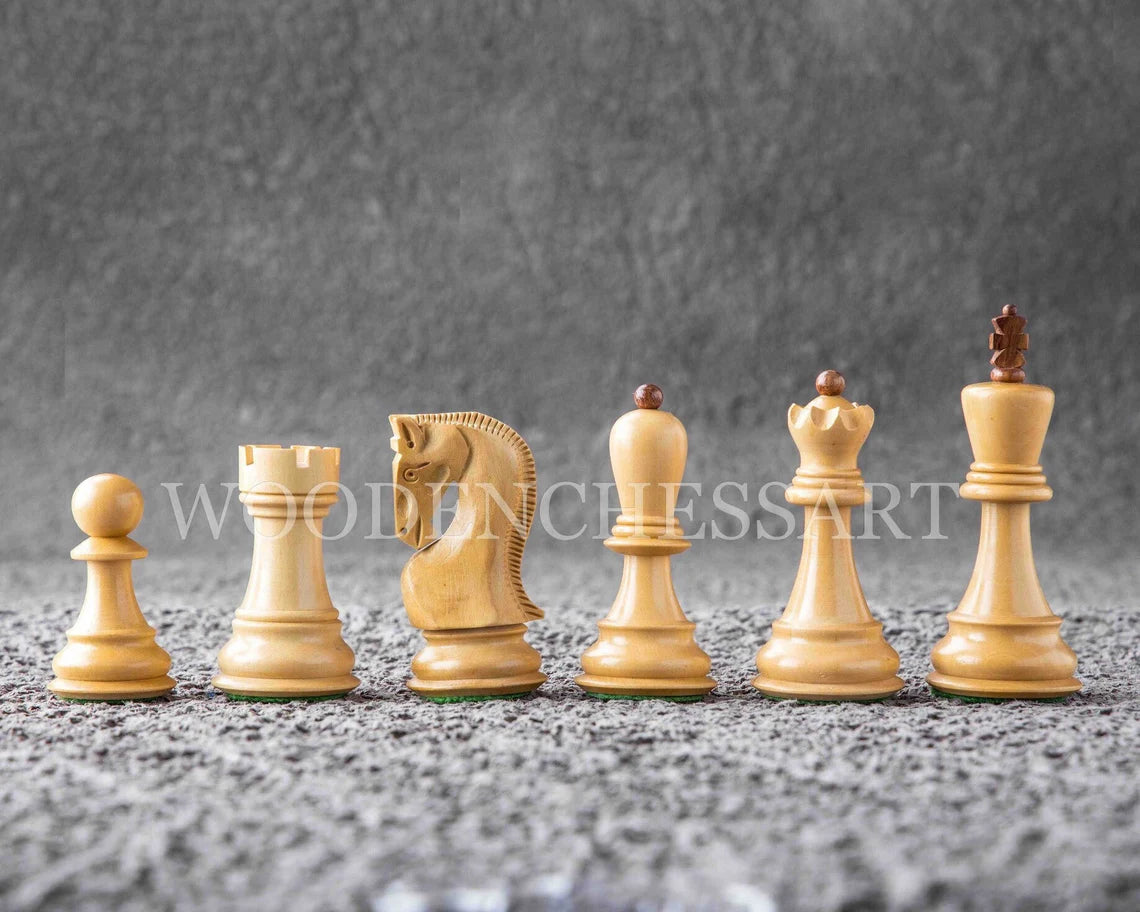 Zagreb 1959 Chess Pieces Only in Golden Rosewood & Boxwood - Double Weighted