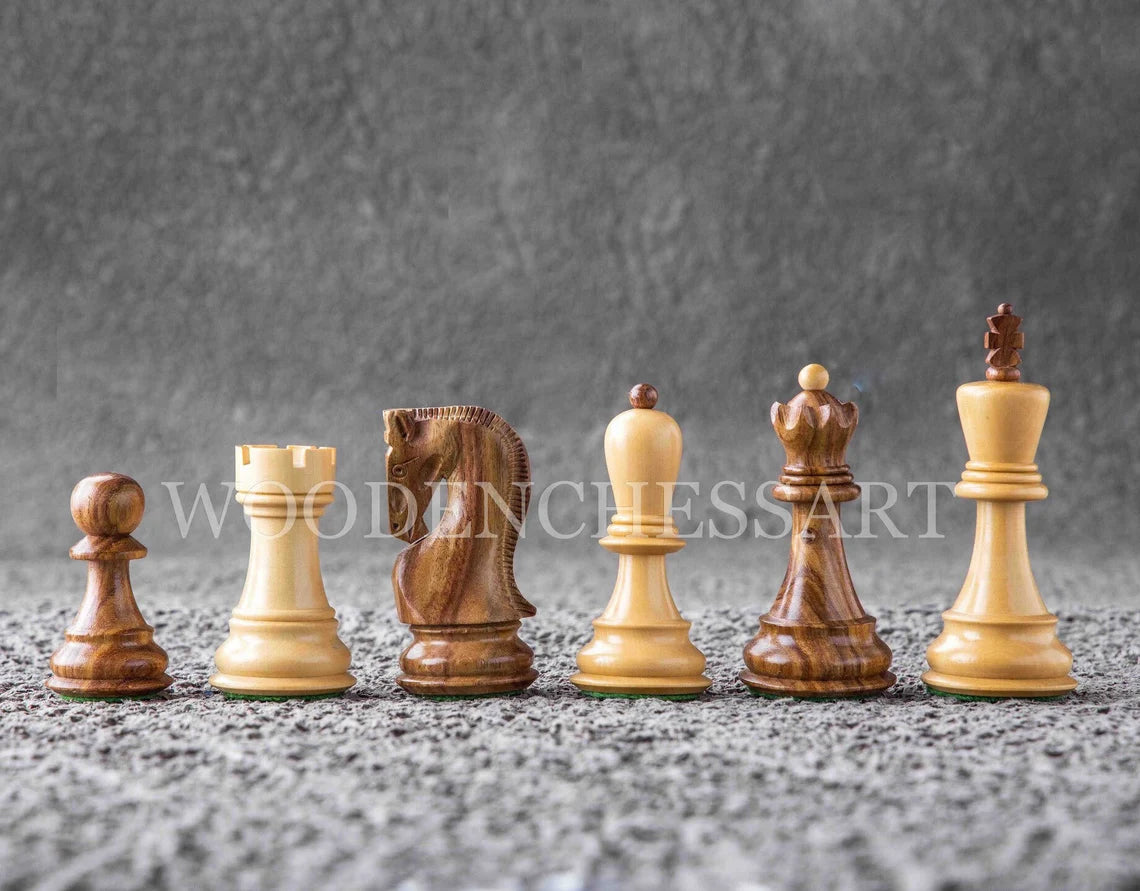 Zagreb 1959 Chess Pieces Only in Golden Rosewood & Boxwood - Double Weighted