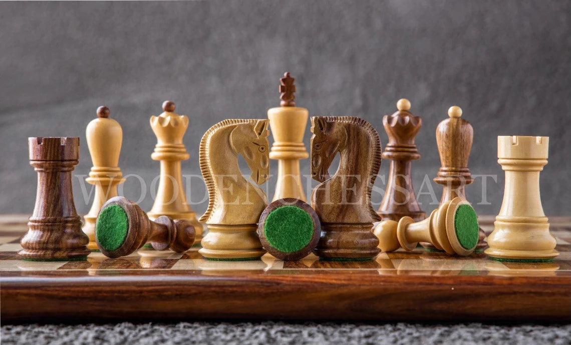 Zagreb 1959 Chess Pieces Only in Golden Rosewood & Boxwood - Double Weighted