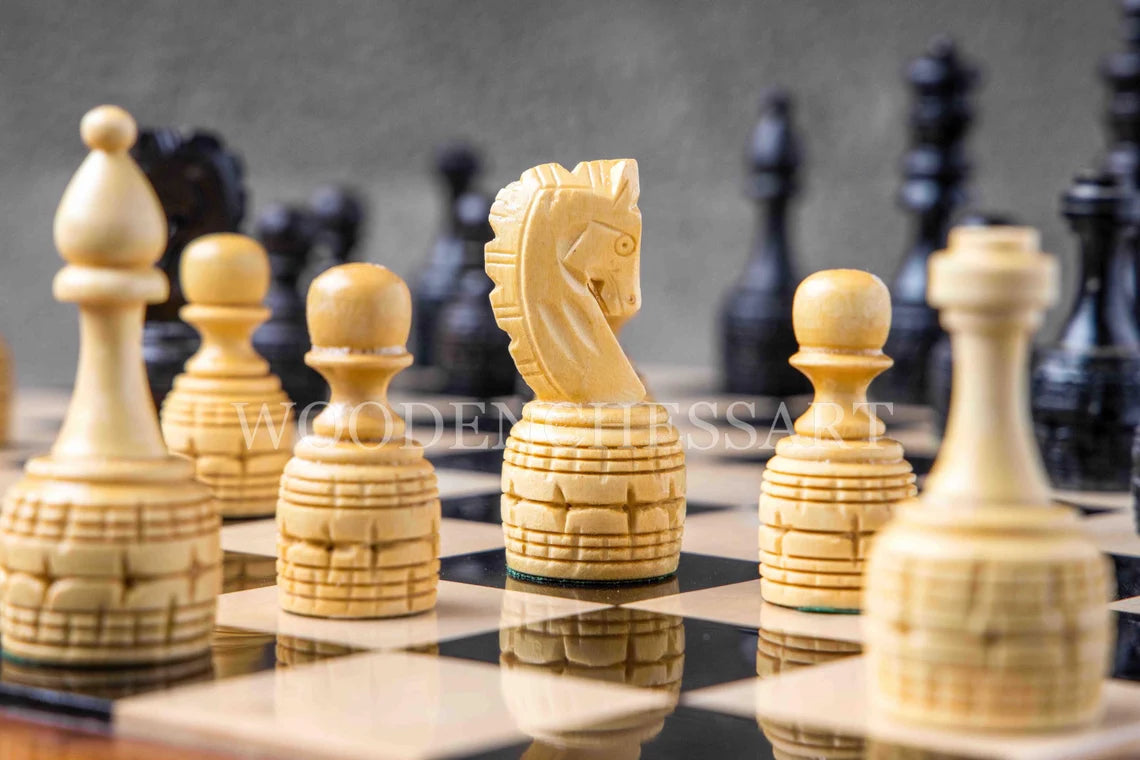 3.75” Hand-Carved Chess Pieces & 17” Chessboard Chess Set in Boxwood