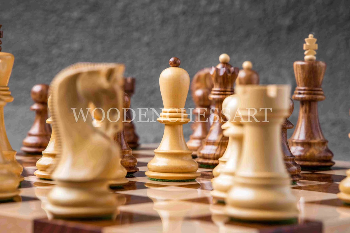 Zagreb 1959 Chess Pieces Only in Golden Rosewood & Boxwood - Double Weighted