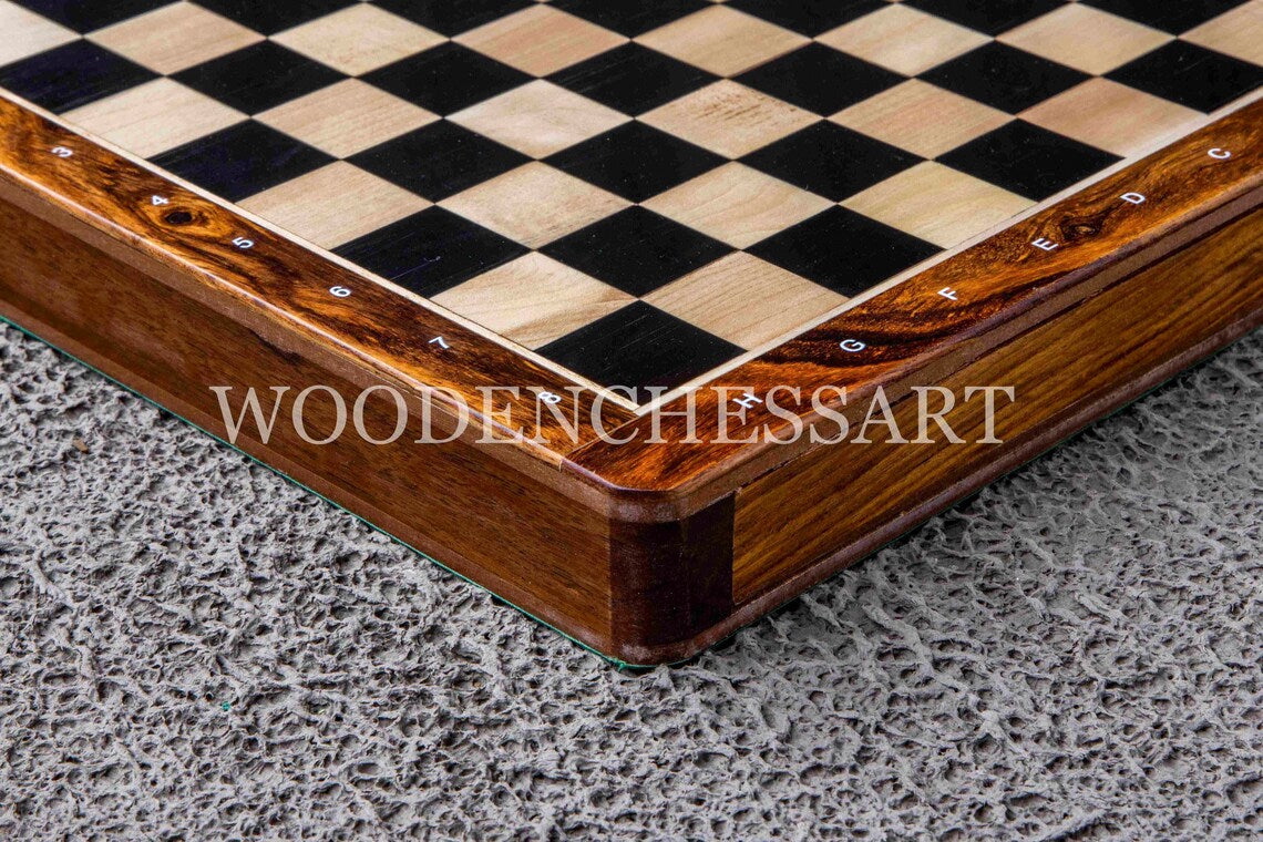 12” Luxury Drawer Chess Set in Ebony and Golden Rosewood with Leather Bag