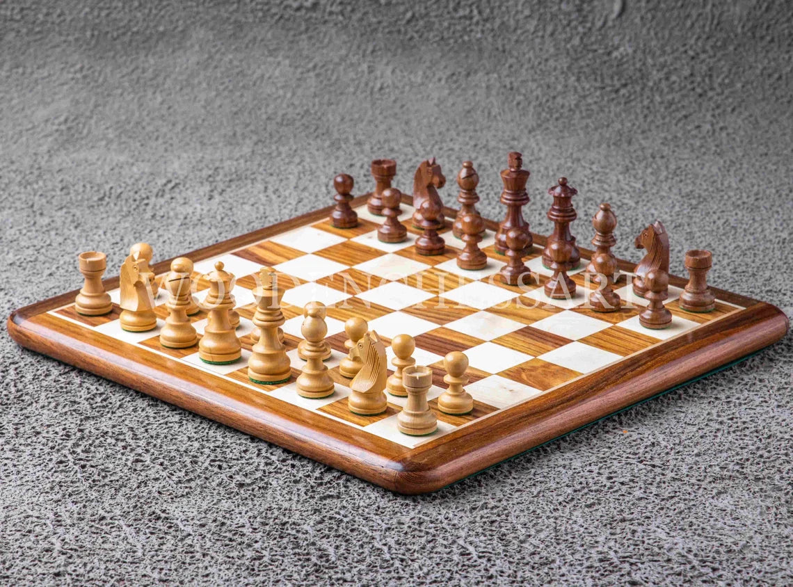 3" Staunton Tournament Chess Pieces only in Golden Rosewood & Boxwood - Weighted
