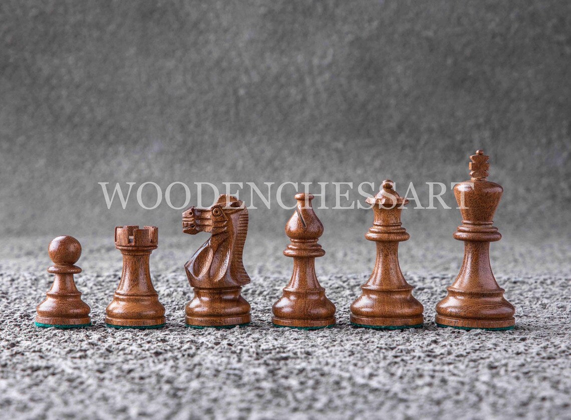 3.75” Smokey Staunton Series Chess Pieces Only in Golden Rosewood - Double Weighted