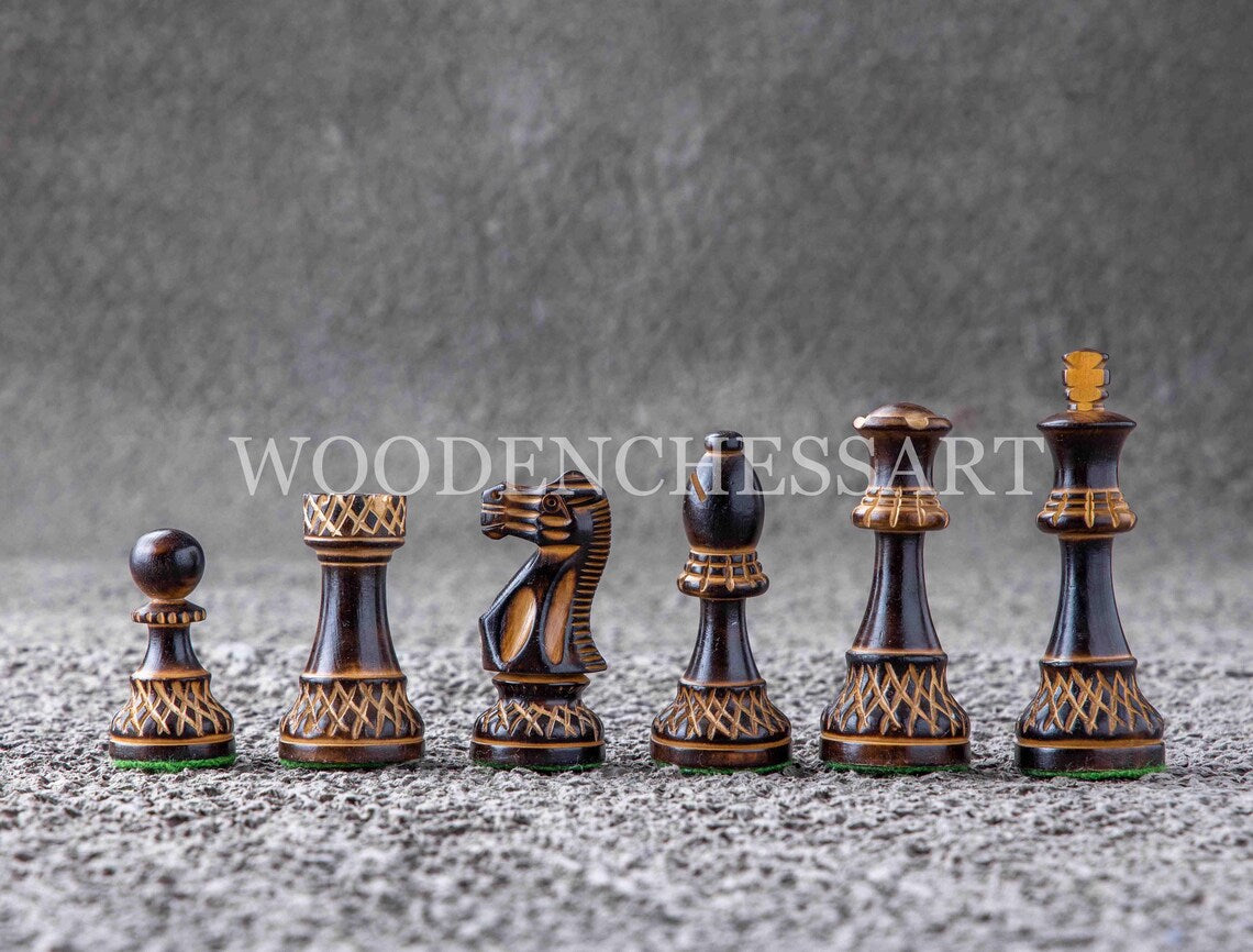 3.75” Burnt Blazed Series Chess pieces Only in Burnt Boxwood