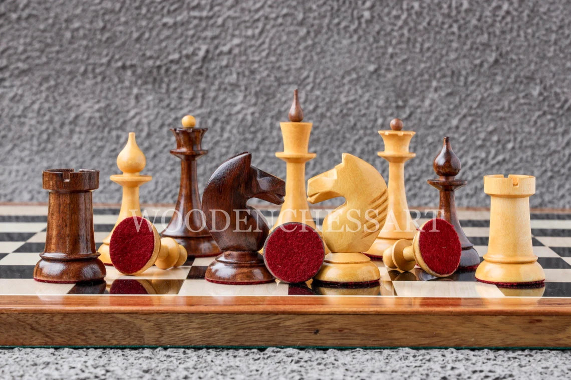 1950's Soviet Latvian Reproduced Chess Pieces only in Boxwood - Double Weighted
