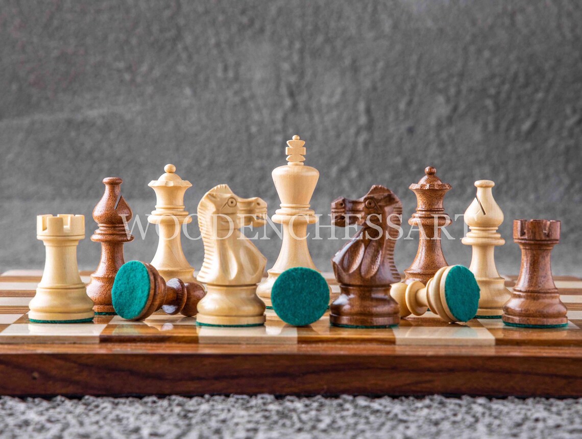 3.75” Smokey Staunton Series Chess Pieces Only in Golden Rosewood - Double Weighted