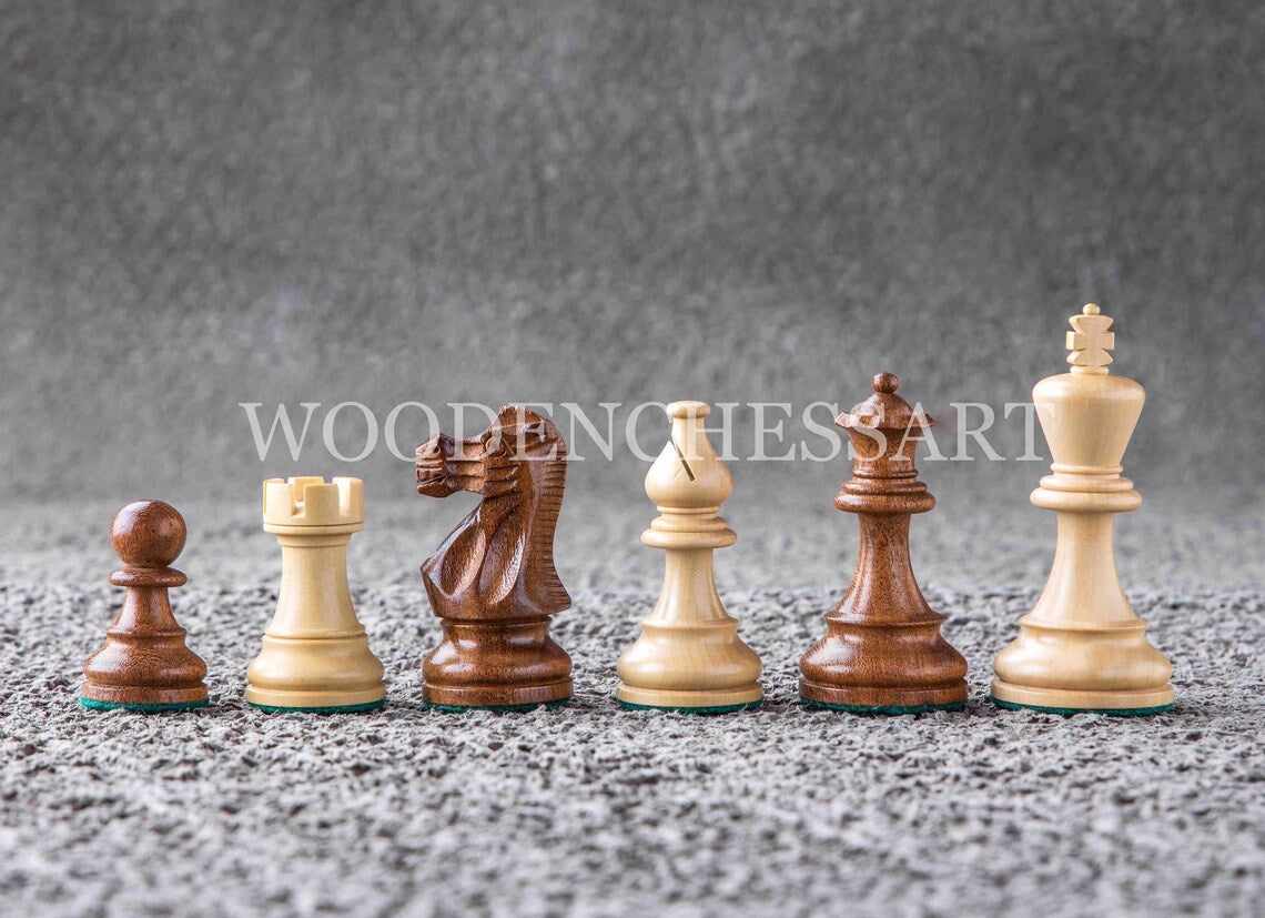 3.75” Smokey Staunton Series Chess Pieces Only in Golden Rosewood - Double Weighted