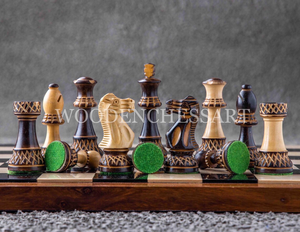 3.75” Burnt Blazed Series Chess pieces Only in Burnt Boxwood