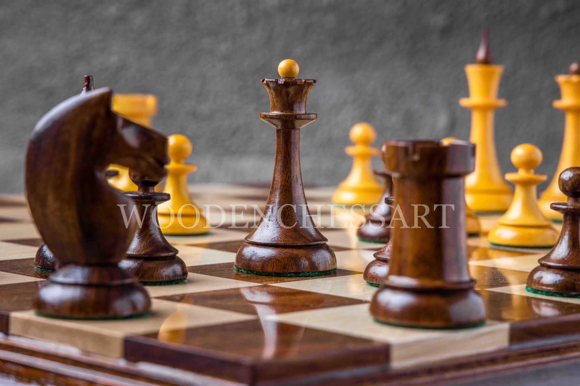 1950's Soviet Latvian Reproduced Chess Pieces only in Boxwood - Double Weighted