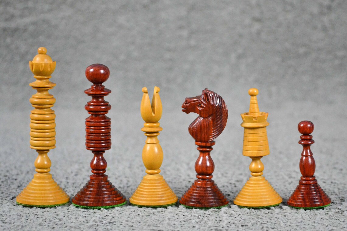 4.7” International Staunton Chess Pieces Only in Bud Rosewood & Antiqued Boxwood - Double Weighted