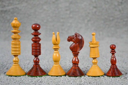 4.7” International Staunton Chess Pieces Only in Bud Rosewood & Antiqued Boxwood - Double Weighted