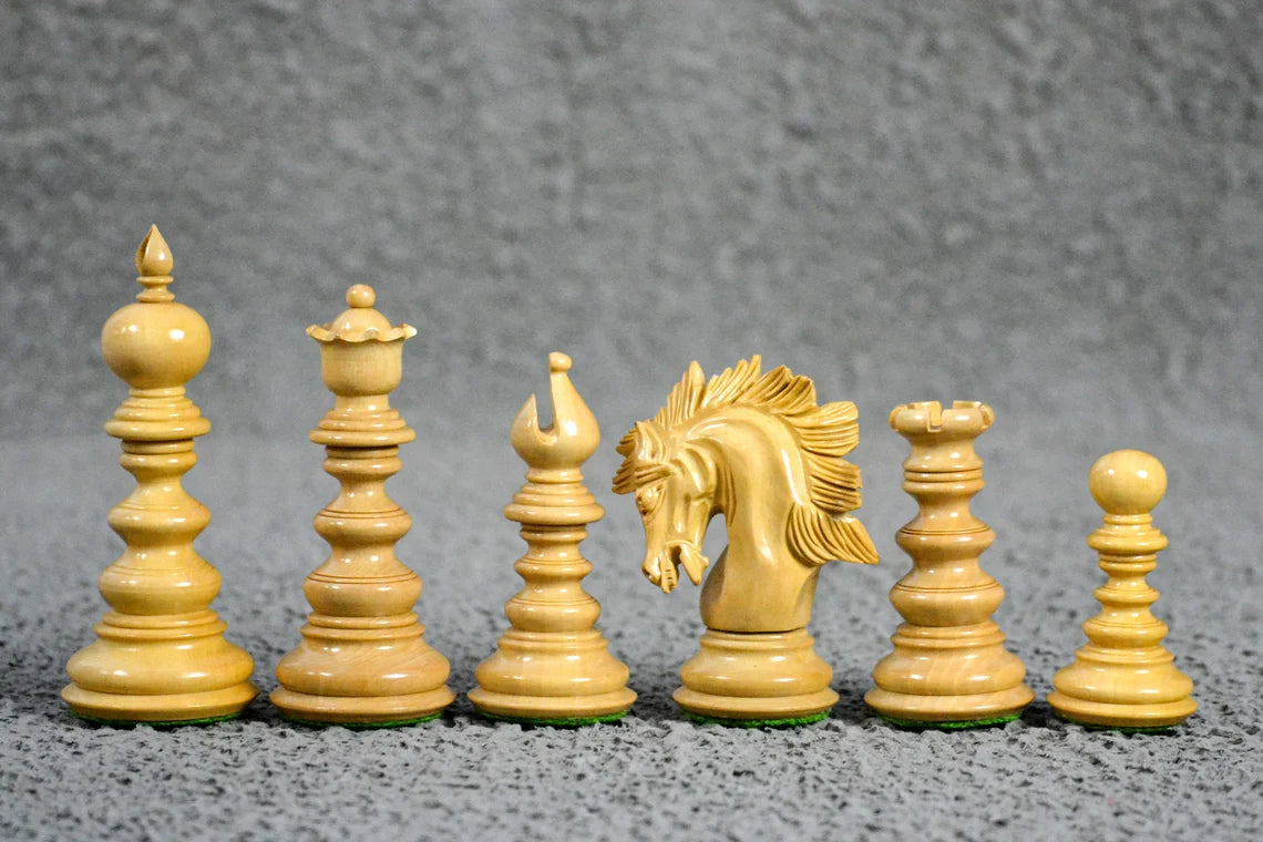 4.3” The St. Petersburg Luxury Artisan Series Chess Pieces only in Boxwood & Bud Rosewood - Triple Weighted