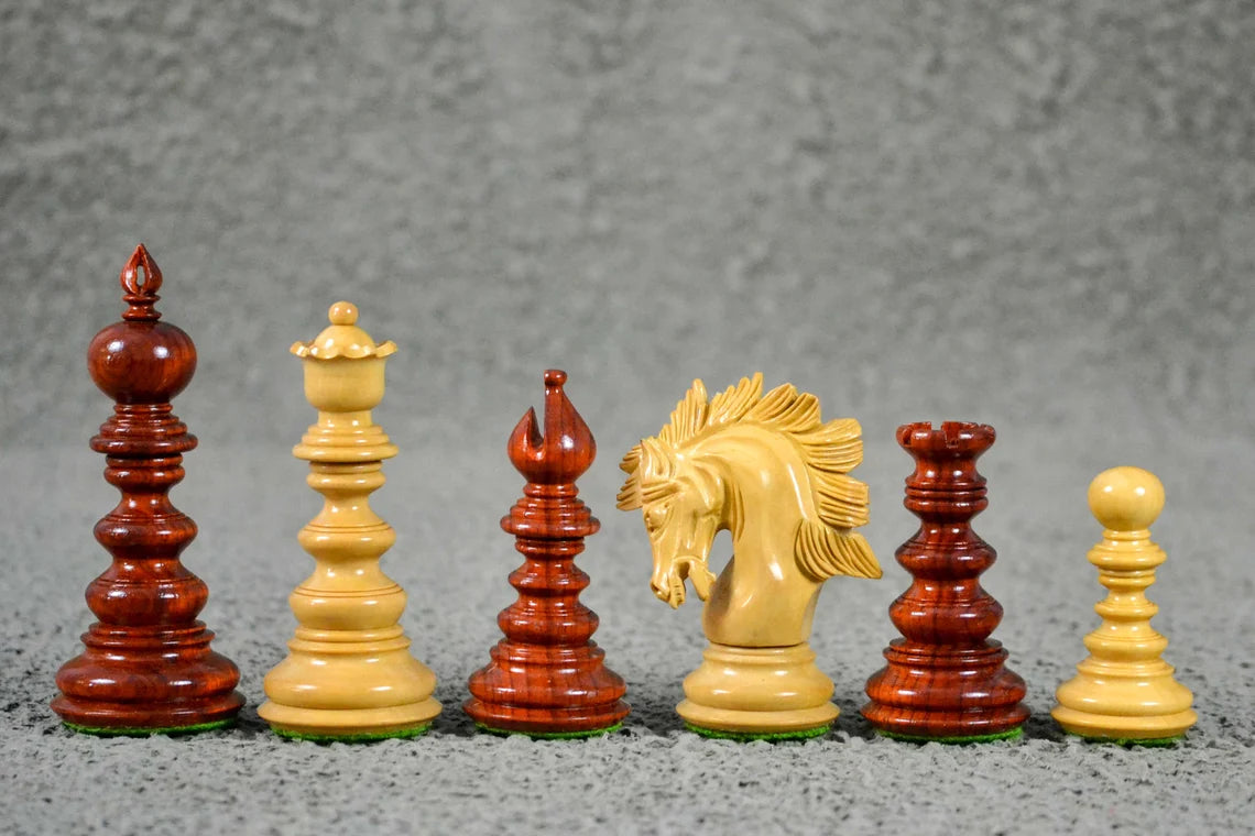 4.3” The St. Petersburg Luxury Artisan Series Chess Pieces only in Boxwood & Bud Rosewood - Triple Weighted