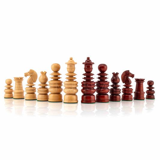 St. George Staunton Chess Pieces in Boxwood & Budrose Wood -1840’s Calvert Series Reproduction Chess Pieces -4.3” King