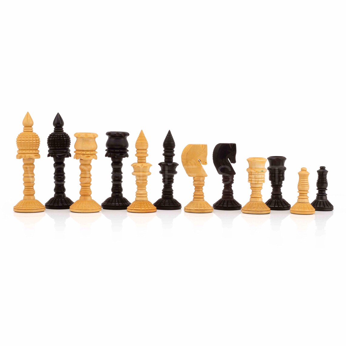 4” Wooden Handcarved Chess Pieces only in Ebonized Boxwood and Boxwood