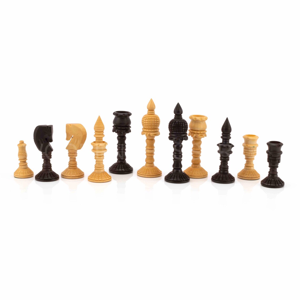 4” Wooden Handcarved Chess Pieces only in Ebonized Boxwood and Boxwood