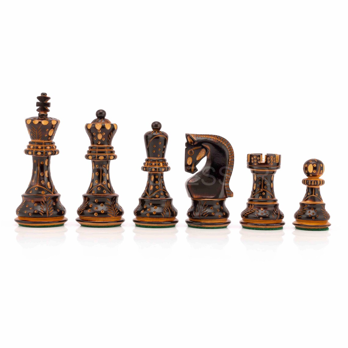3.75" The Burning Zagreb Series Chess Pieces only in Burnt Boxwood - Weighted