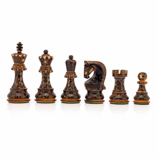 3.75" The Burning Zagreb Series Chess Pieces only in Burnt Boxwood - Weighted