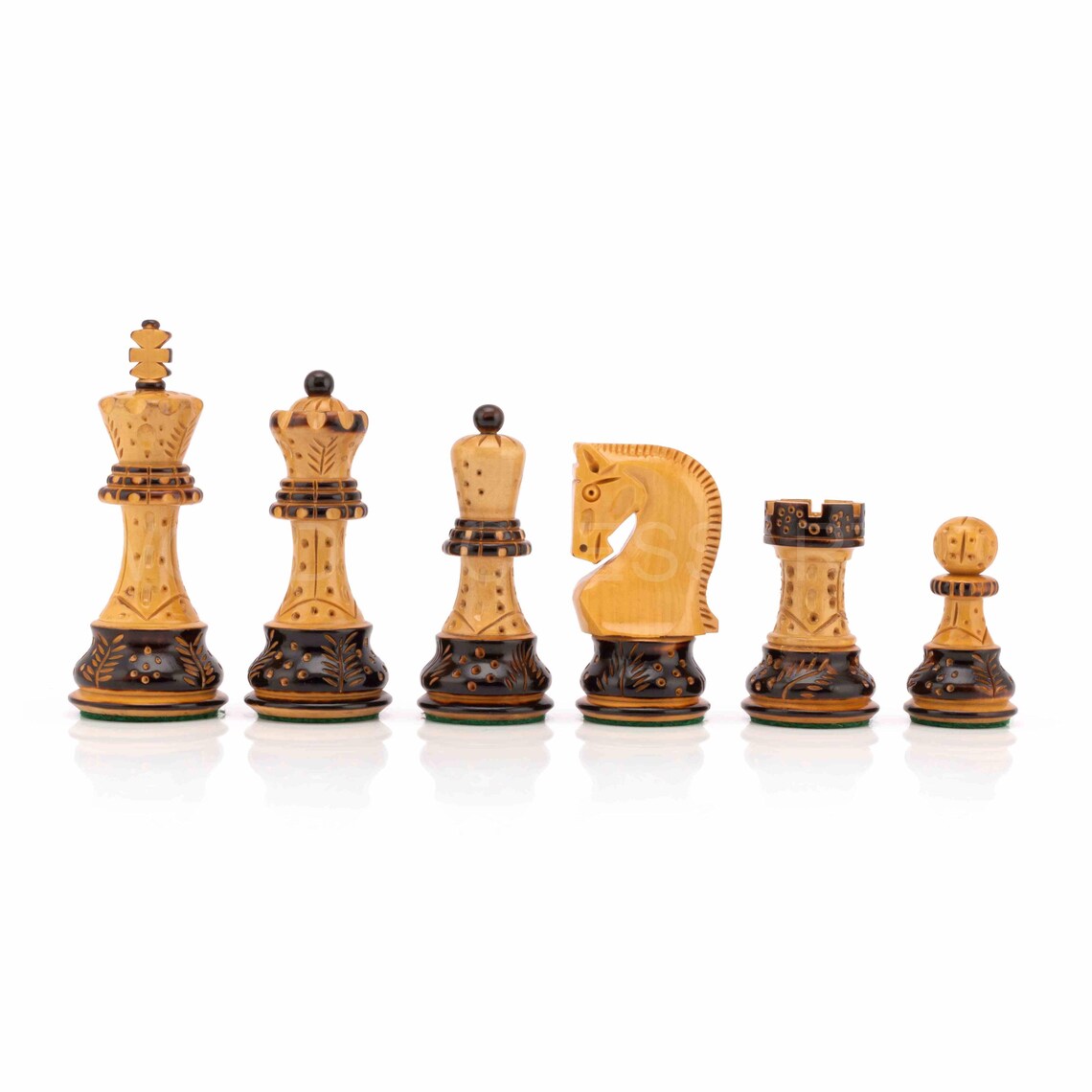 3.75" The Burning Zagreb Series Chess Pieces only in Burnt Boxwood - Weighted