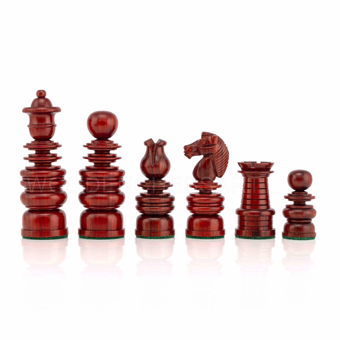 St. George Staunton Chess Pieces in Boxwood & Budrose Wood -1840’s Calvert Series Reproduction Chess Pieces -4.3” King