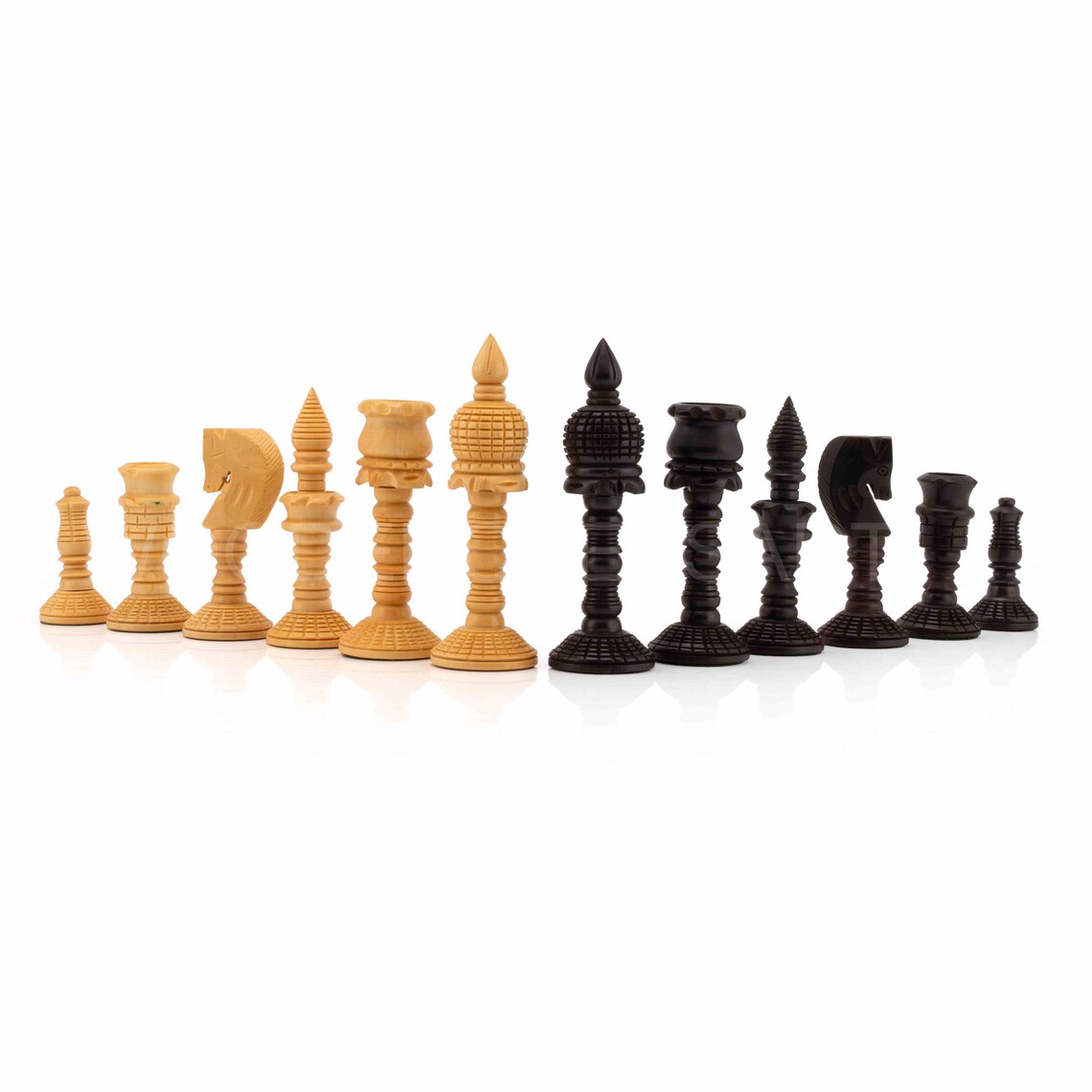 4” Wooden Handcarved Chess Pieces only in Ebonized Boxwood and Boxwood