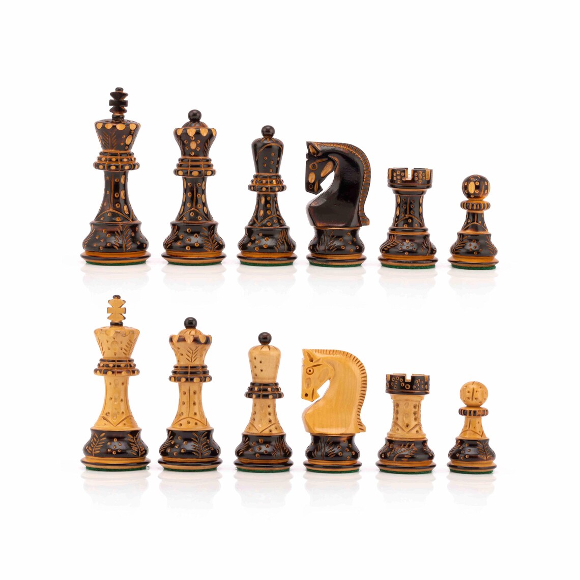 3.75" The Burning Zagreb Series Chess Pieces only in Burnt Boxwood - Weighted