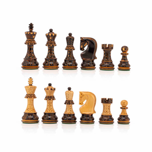 3.75" The Burning Zagreb Series Chess Pieces only in Burnt Boxwood - Weighted