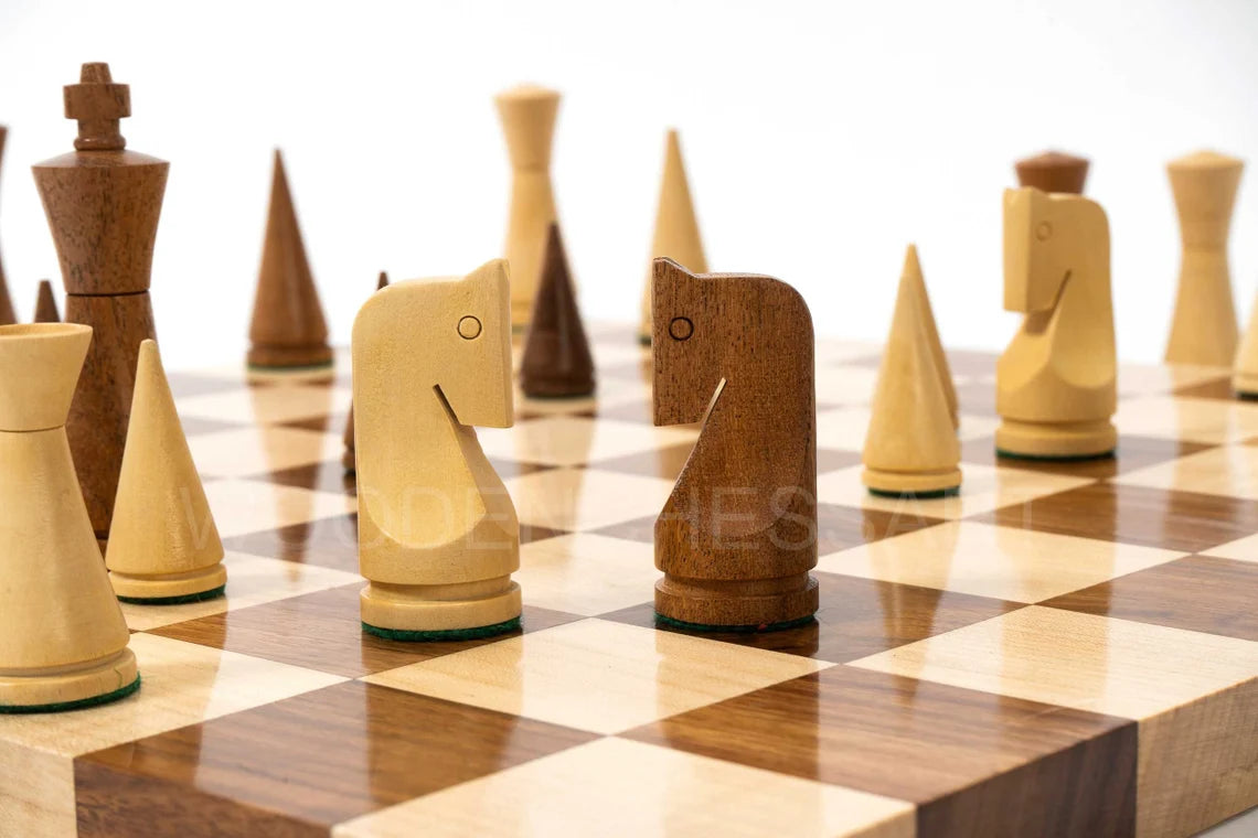 3.5” Russian Poni Chess Pieces & 50 mm Borderless Chessboard Chess Set in Golden Rosewood - Weighted