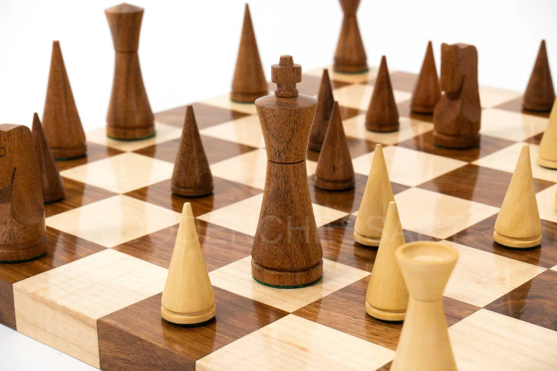 3.5” Russian Poni Chess Pieces & 50 mm Borderless Chessboard Chess Set in Golden Rosewood - Weighted