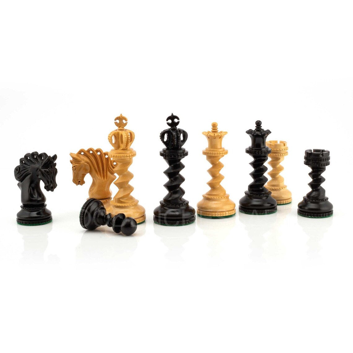 4.5" Premium Twisted Staunton Luxury Chess Pieces Only in Boxwood & Ebony Wood