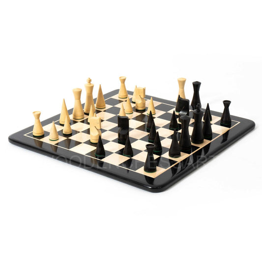 3.5” Russian Minimalist Chess Pieces & 17" Wooden Chessboard Chess Set In Ebony - Weighted