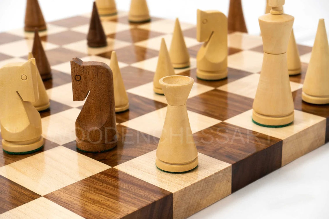3.5” Russian Poni Chess Pieces & 50 mm Borderless Chessboard Chess Set in Golden Rosewood - Weighted