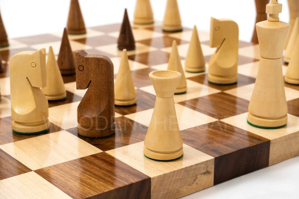 3.5” Russian Poni Chess Pieces & 50 mm Borderless Chessboard Chess Set in Golden Rosewood - Weighted