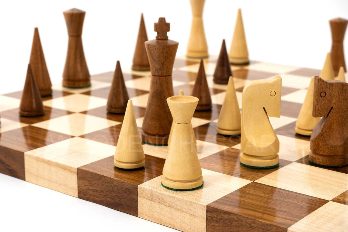 3.5” Russian Poni Chess Pieces & 50 mm Borderless Chessboard Chess Set in Golden Rosewood - Weighted