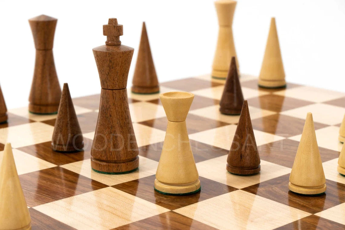 3.5” Russian Poni Chess Pieces & 50 mm Borderless Chessboard Chess Set in Golden Rosewood - Weighted